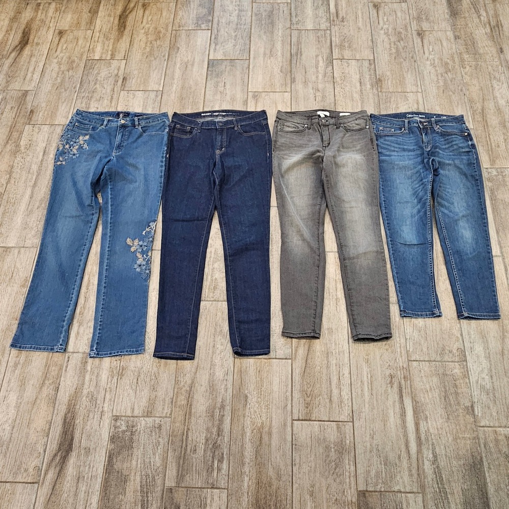 Denim Jeans Lot of 4 Size 8 Blue Grey Floral Skinny Straight Capri Stretch Basic